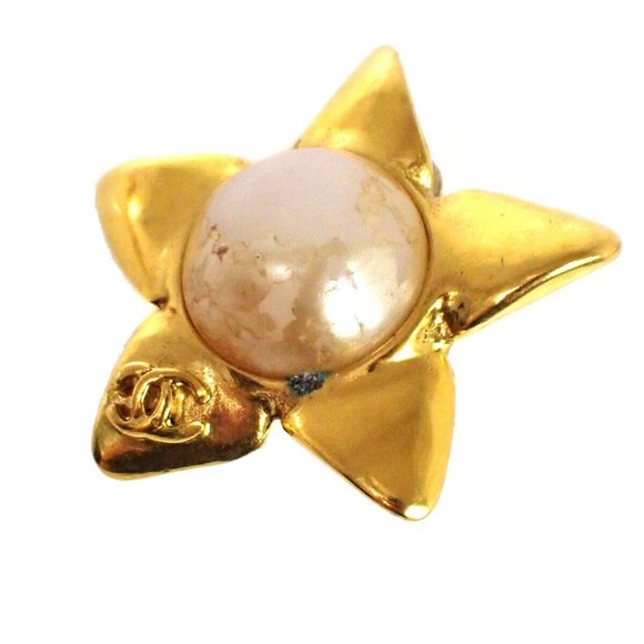 CHANEL CC Star Earrings 96P Clip-On Imitation Pearl GHW France Vintage - Picture 6 of 9